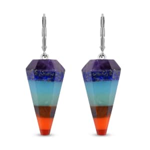 Multi Gemstone 60.00 ctw Seven Chakra Pendulum Earrings in Stainless Steel