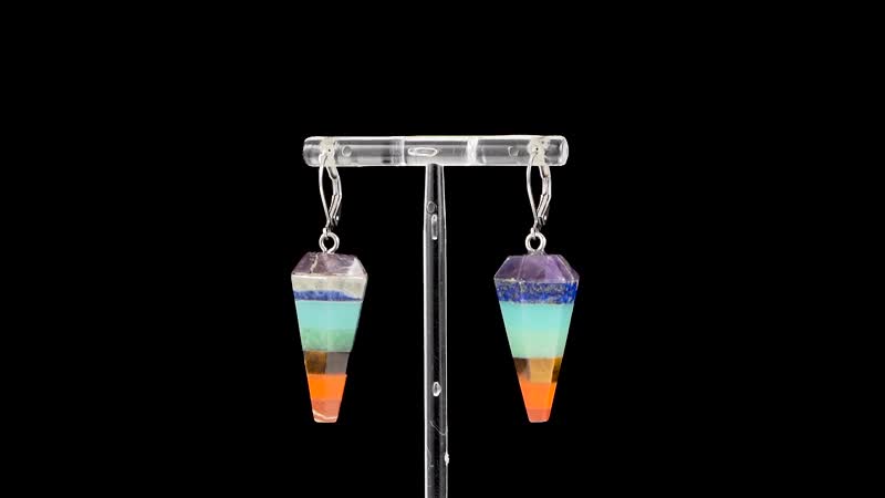 Multi Gemstone 60.00 ctw Seven Chakra Pendulum Earrings in Stainless Steel