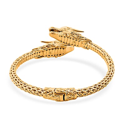 Bali Legacy Dragon Bangle Bracelet in Vermeil Yellow Gold Over Sterling Silver (7.25 In) 30.95 Grams