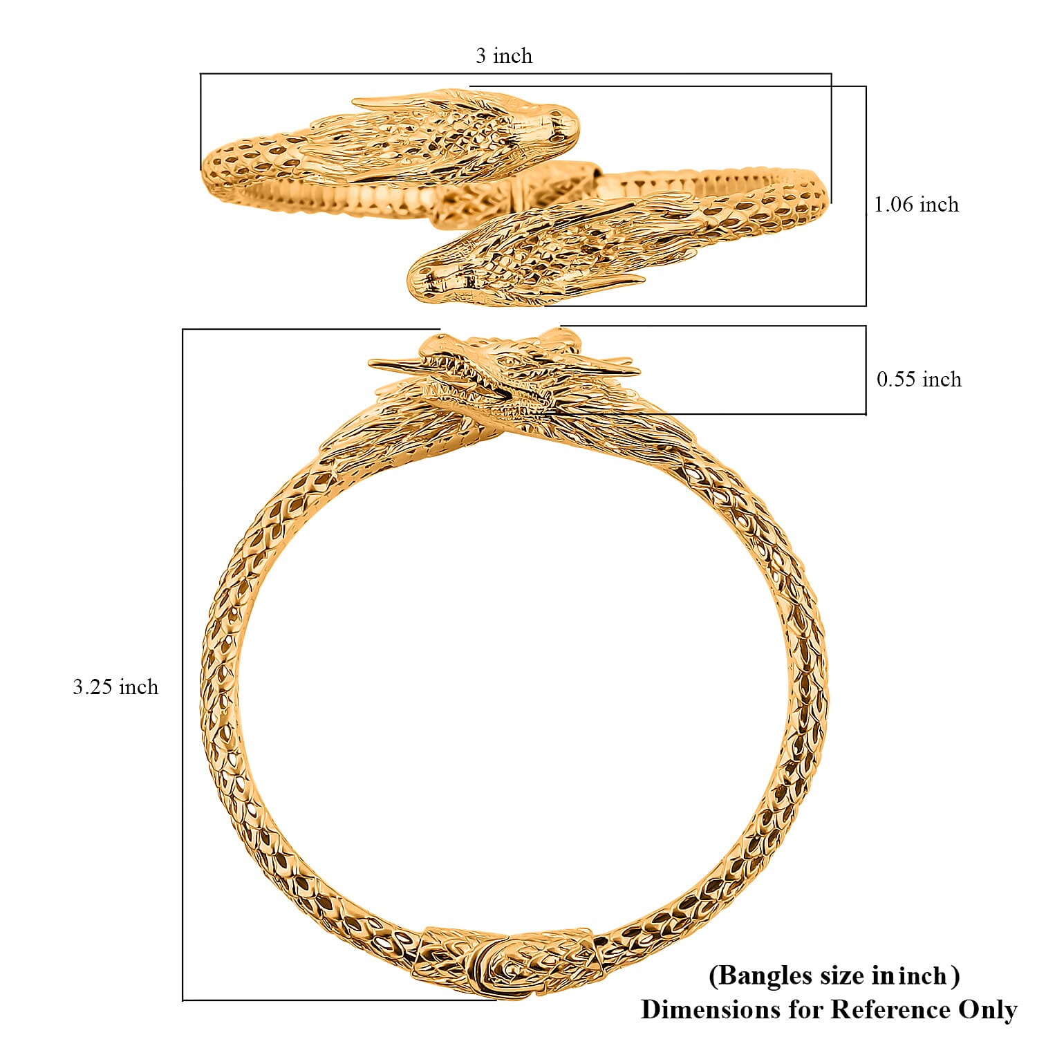 Bali Legacy Dragon Bangle Bracelet in Vermeil Yellow Gold Over Sterling Silver (7.25 In) 30.95 Grams