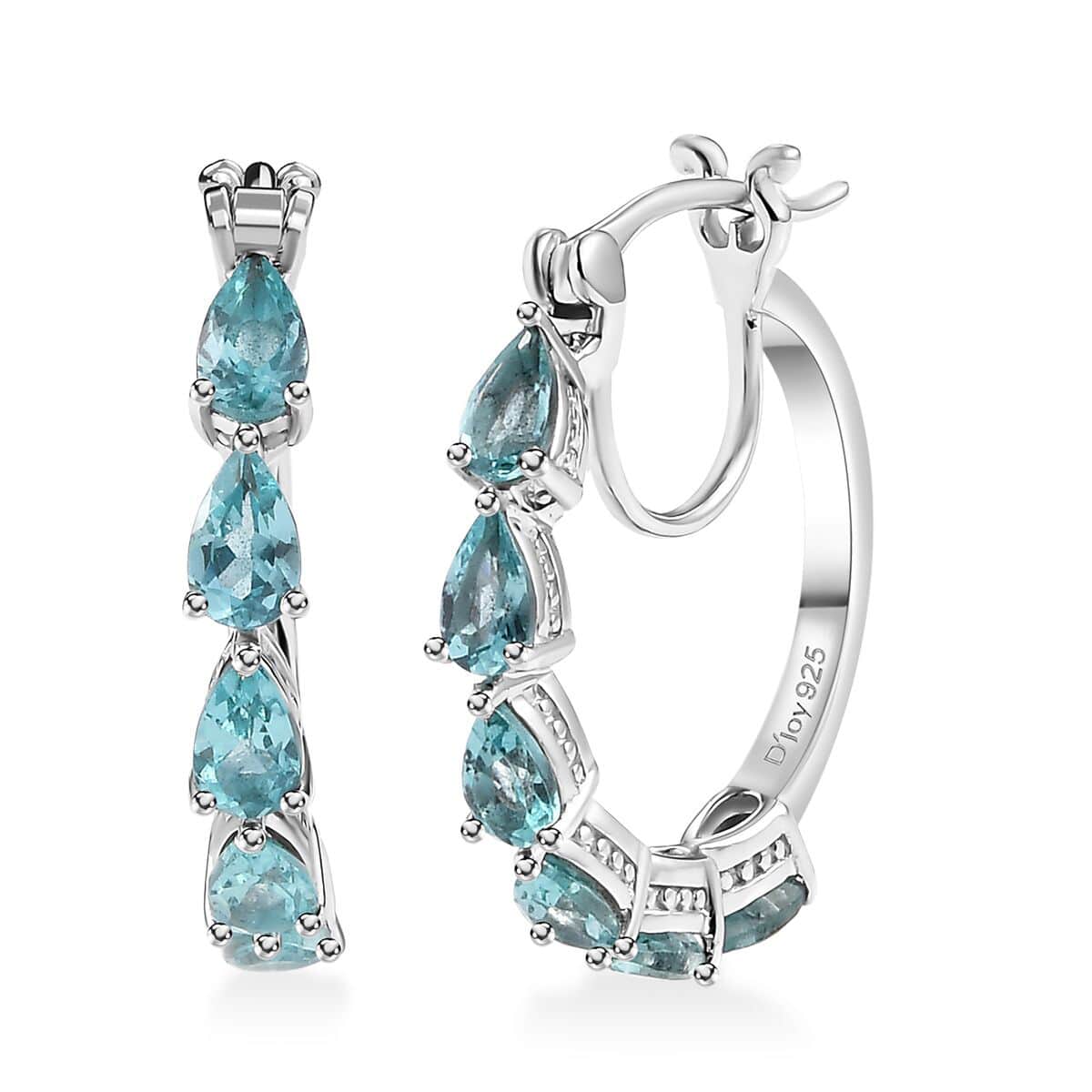 Natural Green Apatite 2.80 ctw Hoop Earrings in Rhodium Over Sterling Silver image number 0