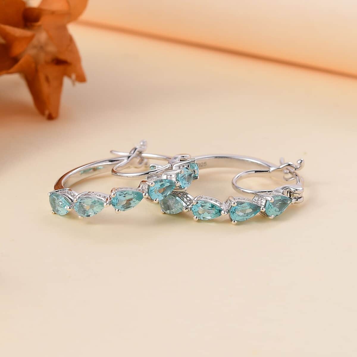 Natural Green Apatite 2.80 ctw Hoop Earrings in Rhodium Over Sterling Silver image number 1