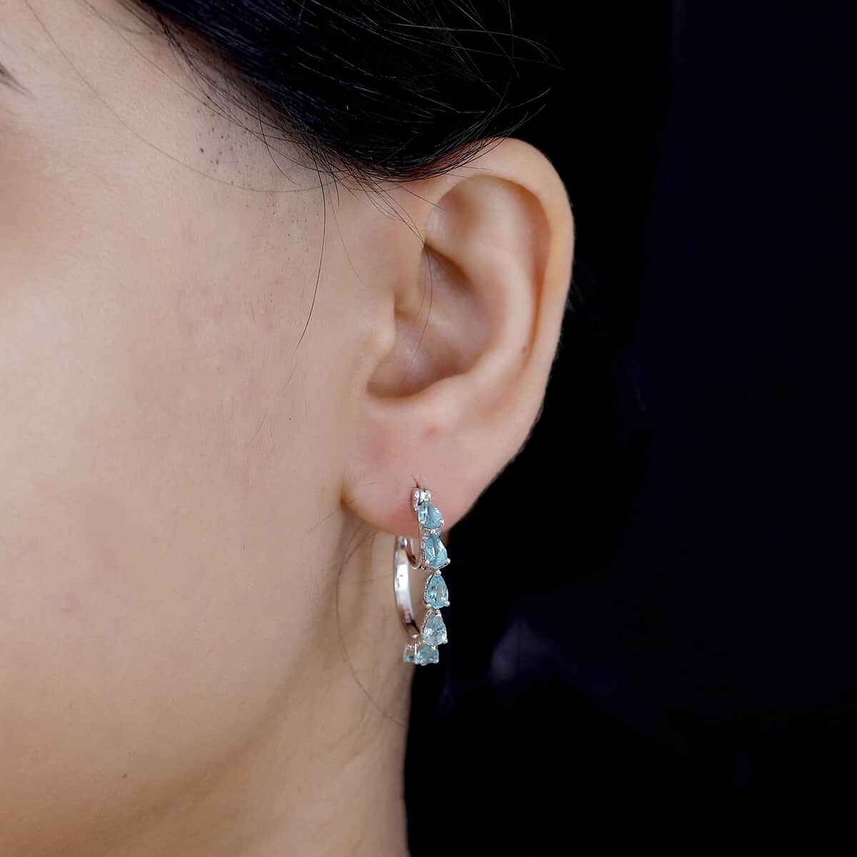 Natural Green Apatite 2.80 ctw Hoop Earrings in Rhodium Over Sterling Silver image number 2