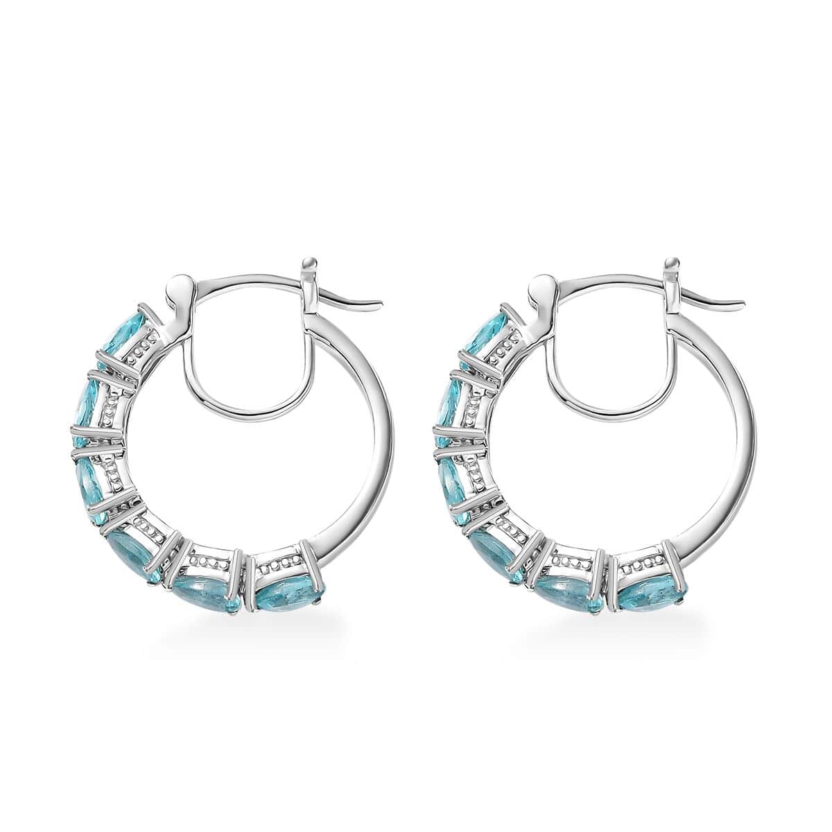 Natural Green Apatite 2.80 ctw Hoop Earrings in Rhodium Over Sterling Silver image number 3