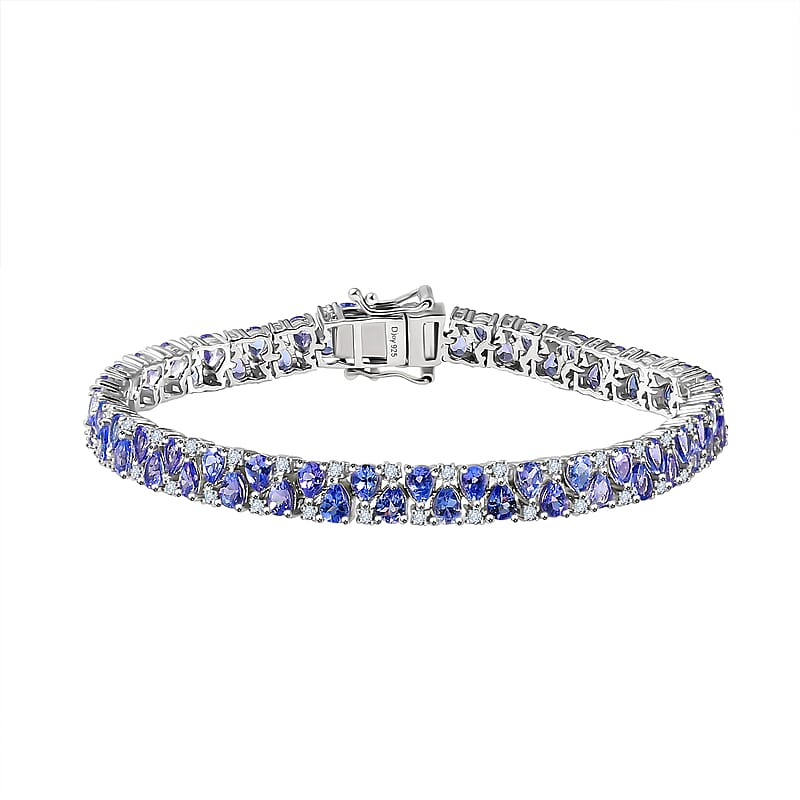 Tanzanite and White Zircon 11.75 ctw Bracelet in Rhodium Over Sterling Silver (7.25 In)