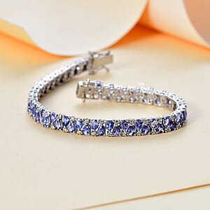 Tanzanite and White Zircon 11.75 ctw Bracelet in Rhodium Over Sterling Silver (7.25 In)