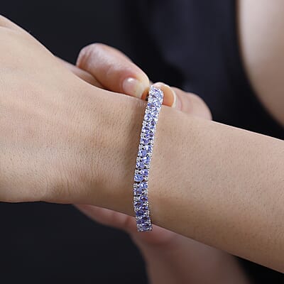 Tanzanite and White Zircon 11.75 ctw Bracelet in Rhodium Over Sterling Silver (7.25 In)