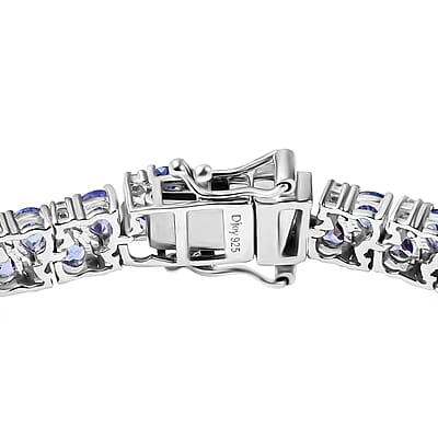 Tanzanite and White Zircon 11.75 ctw Bracelet in Rhodium Over Sterling Silver (7.25 In)