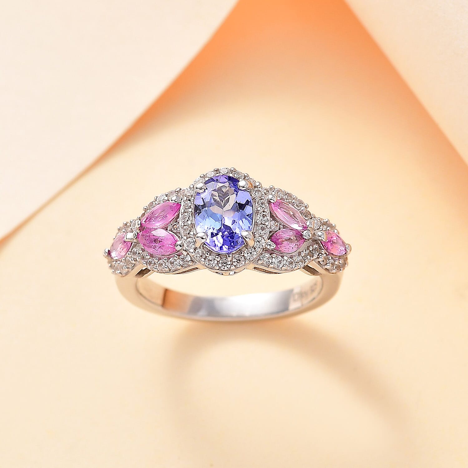 Tanzanite and Multi Gemstone 1.85 ctw Blooming Flower Ring in Rhodium Over Sterling Silver (Size 10.0)