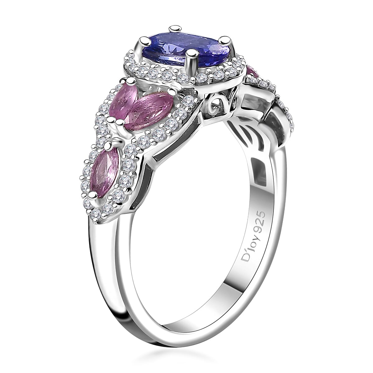 Tanzanite and Multi Gemstone 1.85 ctw Blooming Flower Ring in Rhodium Over Sterling Silver (Size 10.0)