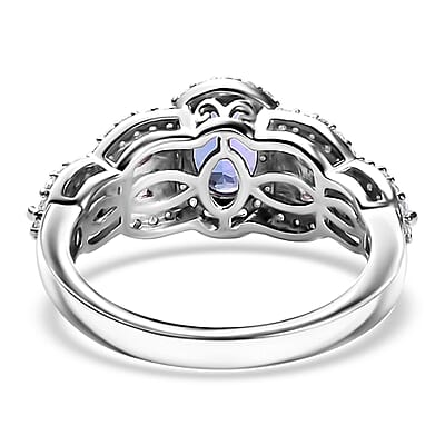 Tanzanite and Multi Gemstone 1.85 ctw Blooming Flower Ring in Rhodium Over Sterling Silver (Size 10.0)