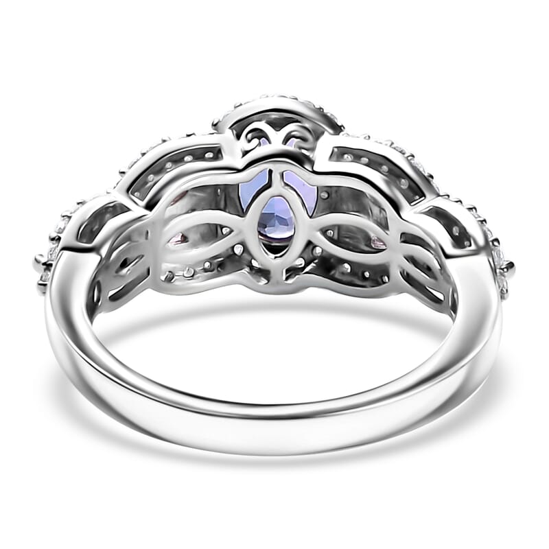 Tanzanite and Multi Gemstone 1.85 ctw Blooming Flower Ring in Rhodium Over Sterling Silver (Size 10.0)
