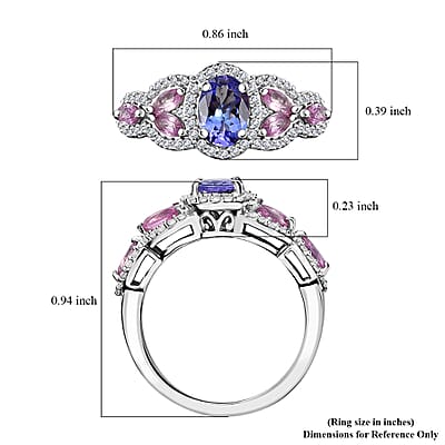 Tanzanite and Multi Gemstone 1.85 ctw Blooming Flower Ring in Rhodium Over Sterling Silver (Size 10.0)