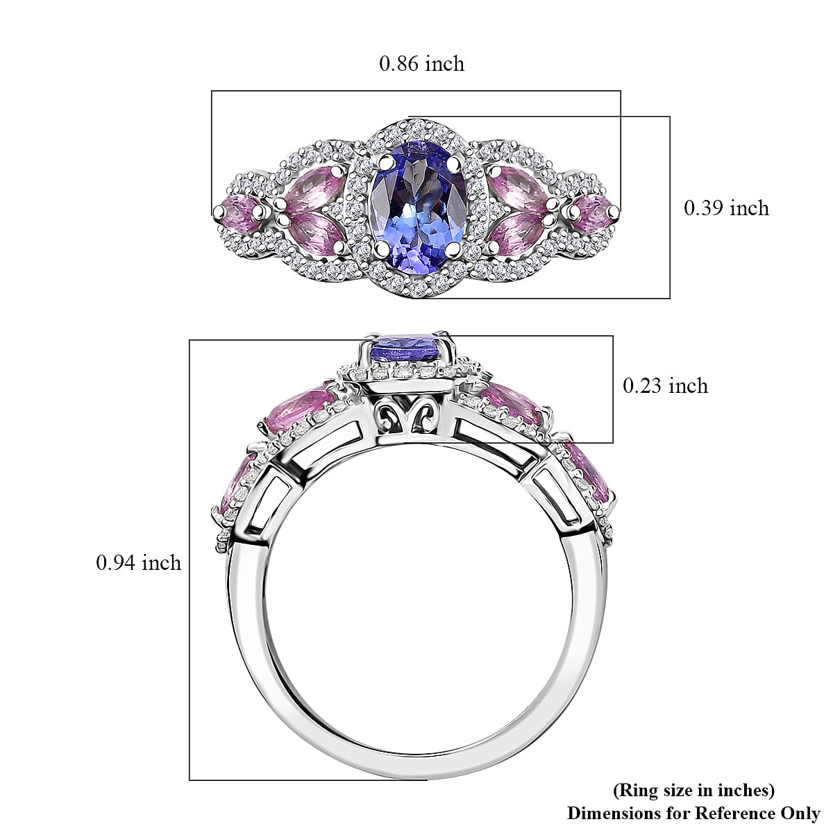 Tanzanite and Multi Gemstone 1.85 ctw Blooming Flower Ring in Rhodium Over Sterling Silver (Size 6.0) image number 5