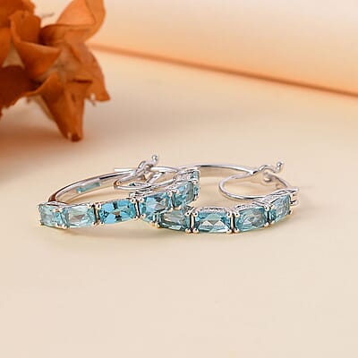 D'Joy Betroka Blue Apatite 3.30 ctw Serenity Vine Earrings in Rhodium Over Sterling Silver