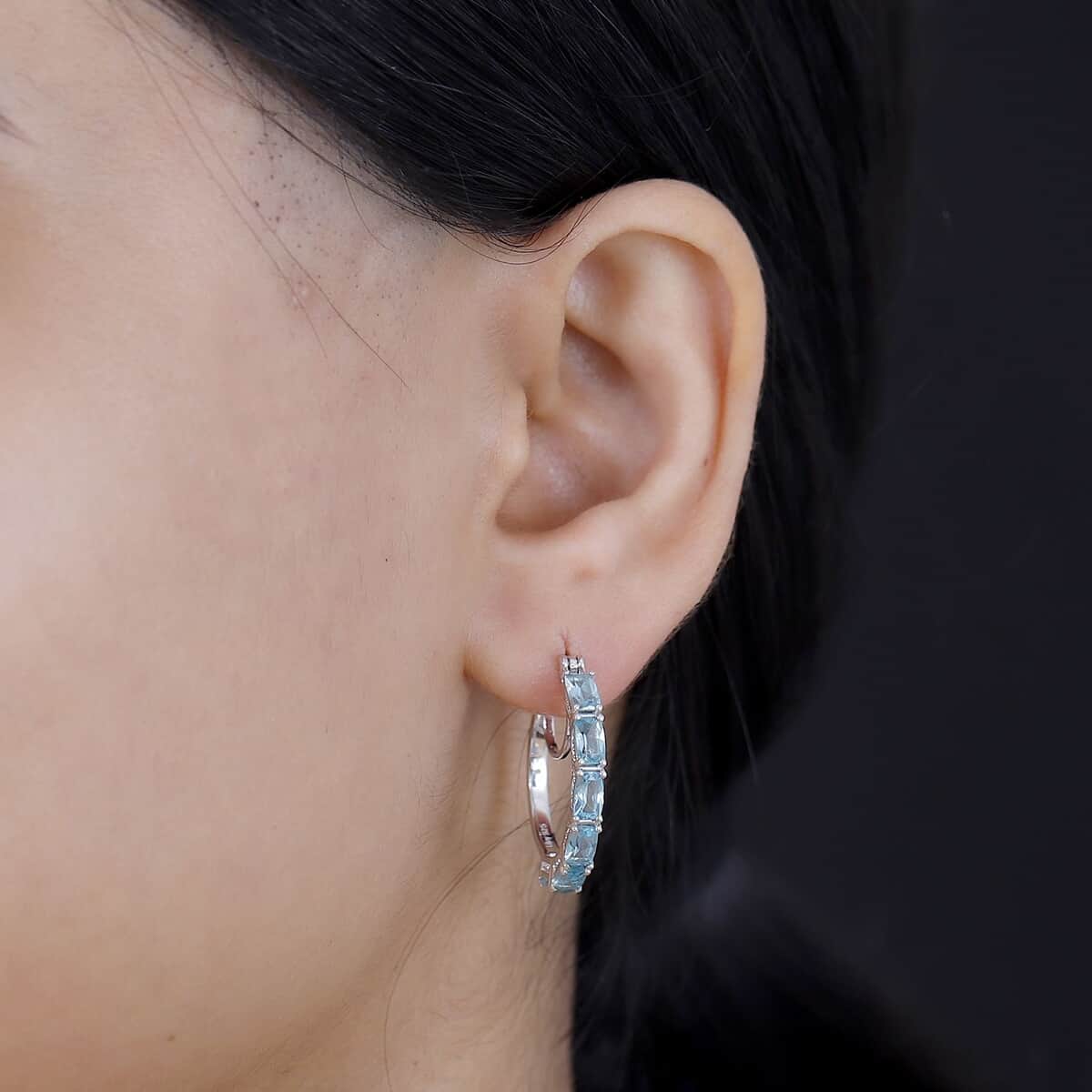 Betroka Blue Apatite 3.30 ctw Earrings in Rhodium Over Sterling Silver image number 2