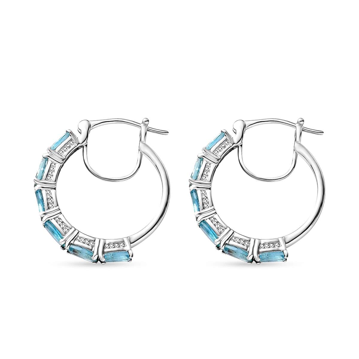 Betroka Blue Apatite 3.30 ctw Earrings in Rhodium Over Sterling Silver image number 3