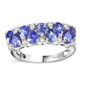 Tanzanite and White Zircon 1.50 ctw Ring in Rhodium Over Sterling Silver (Size 10.0)