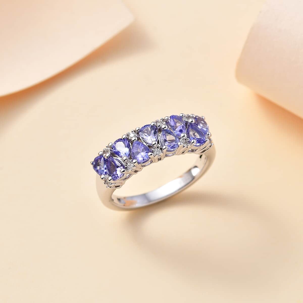 Tanzanite and White Zircon 1.50 ctw Ring in Rhodium Over Sterling Silver (Size 10.0) image number 1