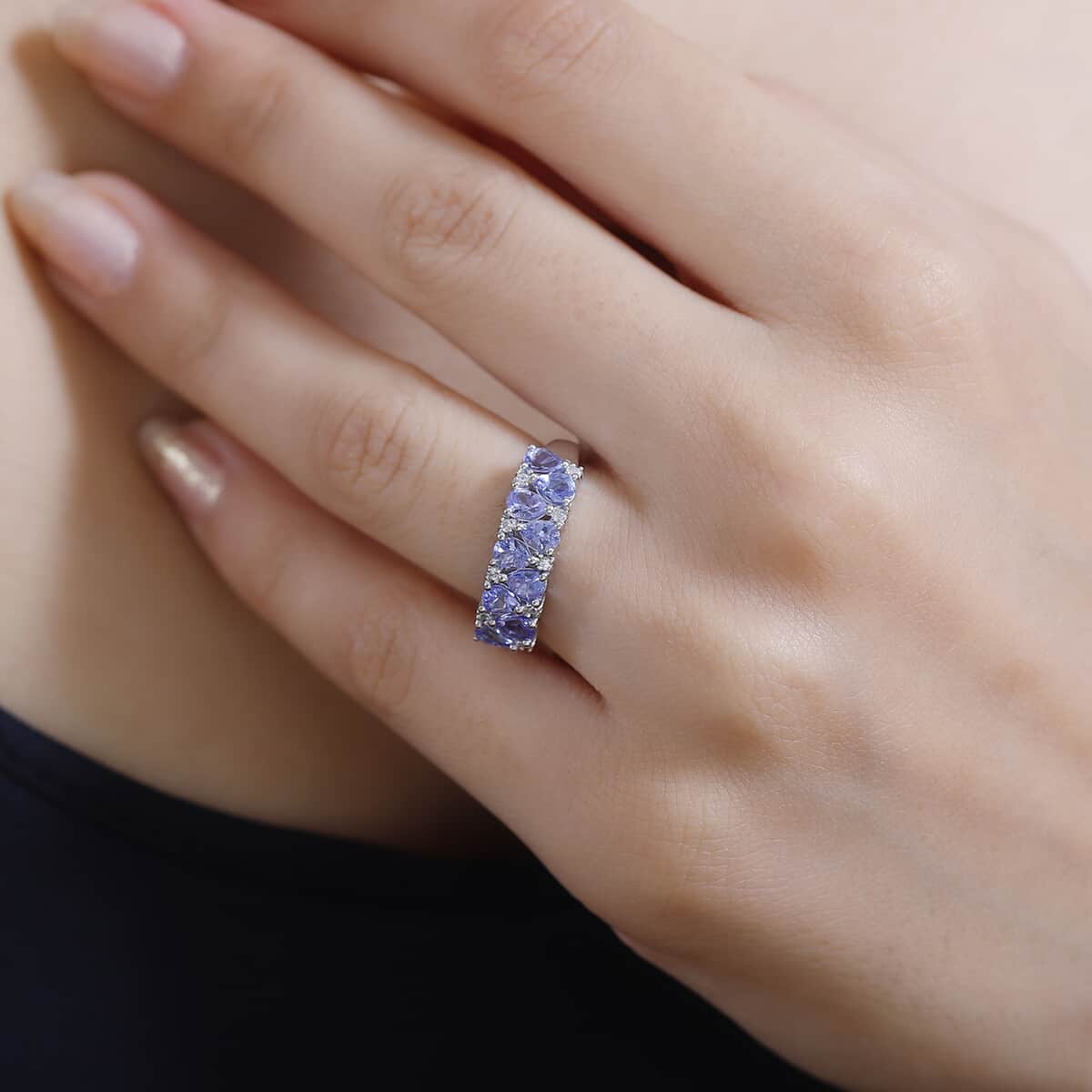 Tanzanite and White Zircon 1.50 ctw Ring in Rhodium Over Sterling Silver (Size 10.0) image number 2