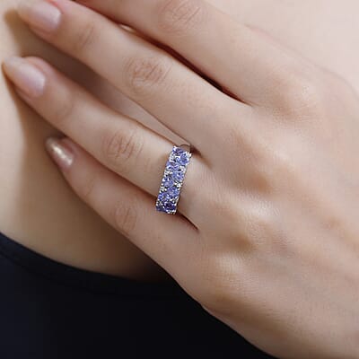 Tanzanite and White Zircon 1.50 ctw Ring in Rhodium Over Sterling Silver (Size 10.0)