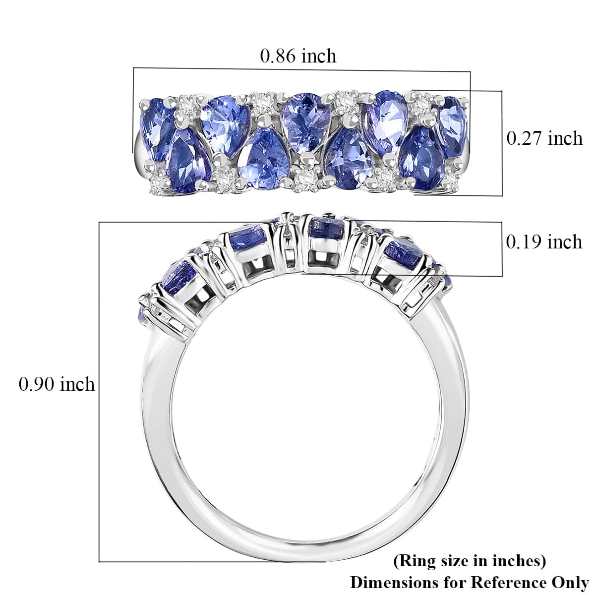 Tanzanite and White Zircon 1.50 ctw Ring in Rhodium Over Sterling Silver (Size 10.0) image number 5