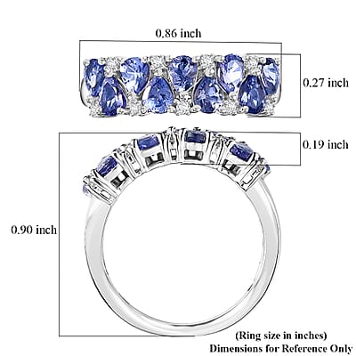 Tanzanite and White Zircon 1.50 ctw Ring in Rhodium Over Sterling Silver (Size 10.0)