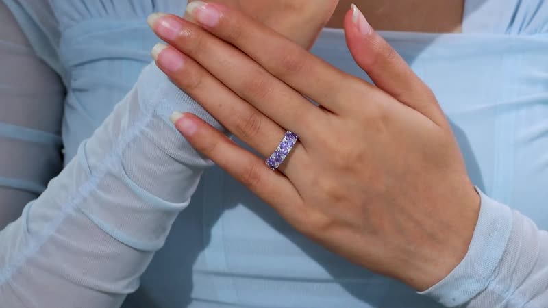Tanzanite and White Zircon 1.50 ctw Ring in Rhodium Over Sterling Silver (Size 10.0)