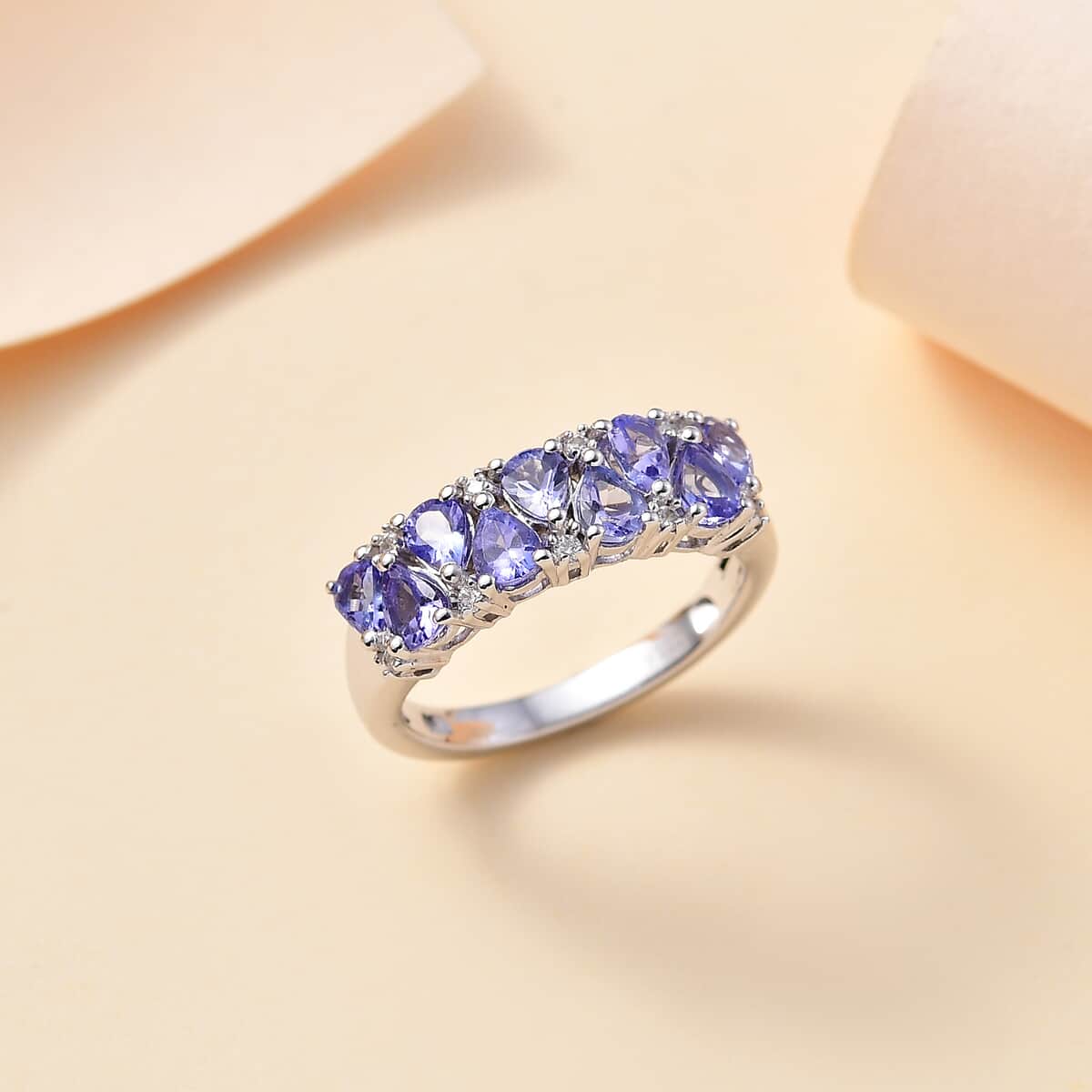 Tanzanite and White Zircon 1.50 ctw Ring in Rhodium Over Sterling Silver (Size 7.0) image number 1