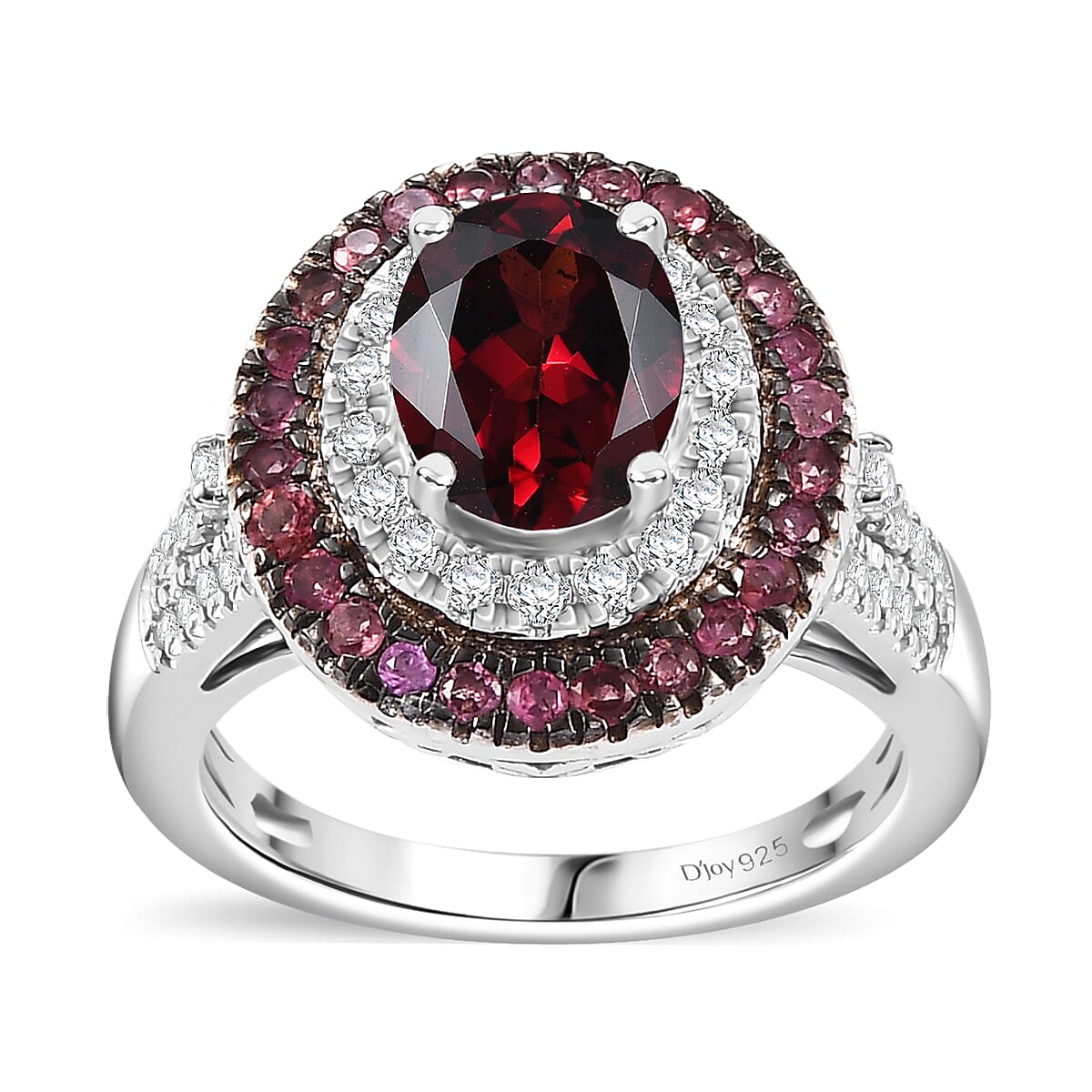 Orissa Rhodolite Garnet and Multi Gemstone 3.25 ctw Floral Double Halo Ring in Rhodium Over Sterling Silver (Size 10.0)