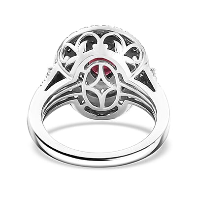 Orissa Rhodolite Garnet and Multi Gemstone 3.25 ctw Floral Double Halo Ring in Rhodium Over Sterling Silver (Size 10.0)