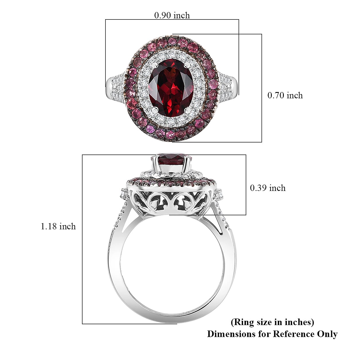 Orissa Rhodolite Garnet and Multi Gemstone 3.25 ctw Floral Double Halo Ring in Rhodium Over Sterling Silver (Size 10.0)