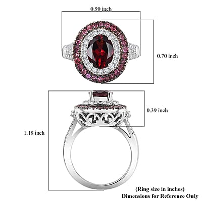 Orissa Rhodolite Garnet and Multi Gemstone 3.25 ctw Floral Double Halo Ring in Rhodium Over Sterling Silver (Size 10.0)