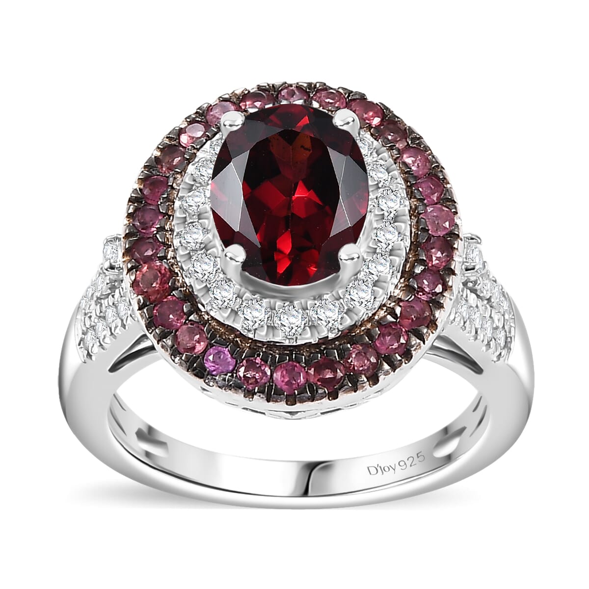Orissa Rhodolite Garnet and Multi Gemstone 3.25 ctw Floral Double Halo Ring in Rhodium Over Sterling Silver (Size 8.0) image number 0