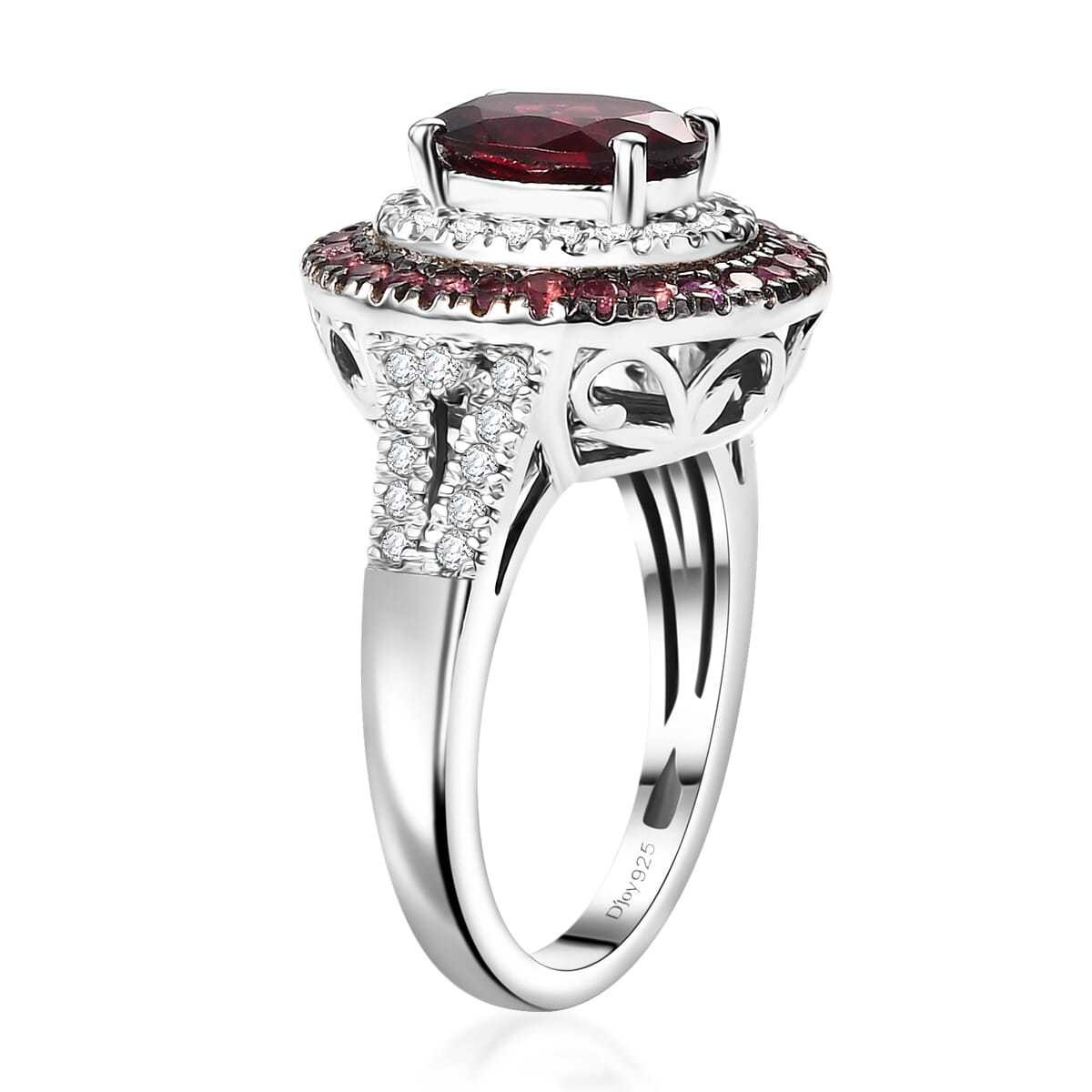 Orissa Rhodolite Garnet and Multi Gemstone 3.25 ctw Floral Double Halo Ring in Rhodium Over Sterling Silver (Size 8.0) image number 3