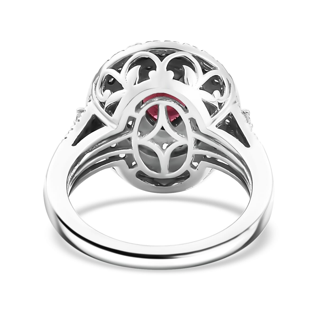 Orissa Rhodolite Garnet and Multi Gemstone 3.25 ctw Floral Double Halo Ring in Rhodium Over Sterling Silver (Size 8.0) image number 4