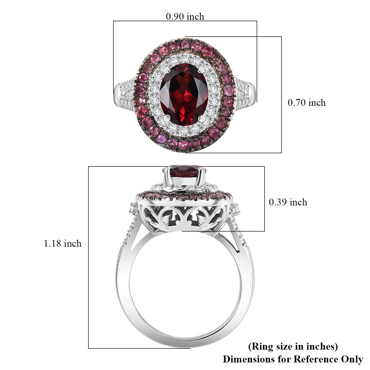 Orissa Rhodolite Garnet and Multi Gemstone 3.25 ctw Floral Double Halo Ring in Rhodium Over Sterling Silver (Size 8.0) image number 5