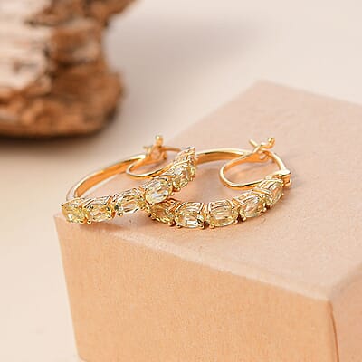 D'Joy Betroka Yellow Apatite 3.25 ctw Hoop Earrings in 18K Vermeil Yellow Gold Over Sterling Silver