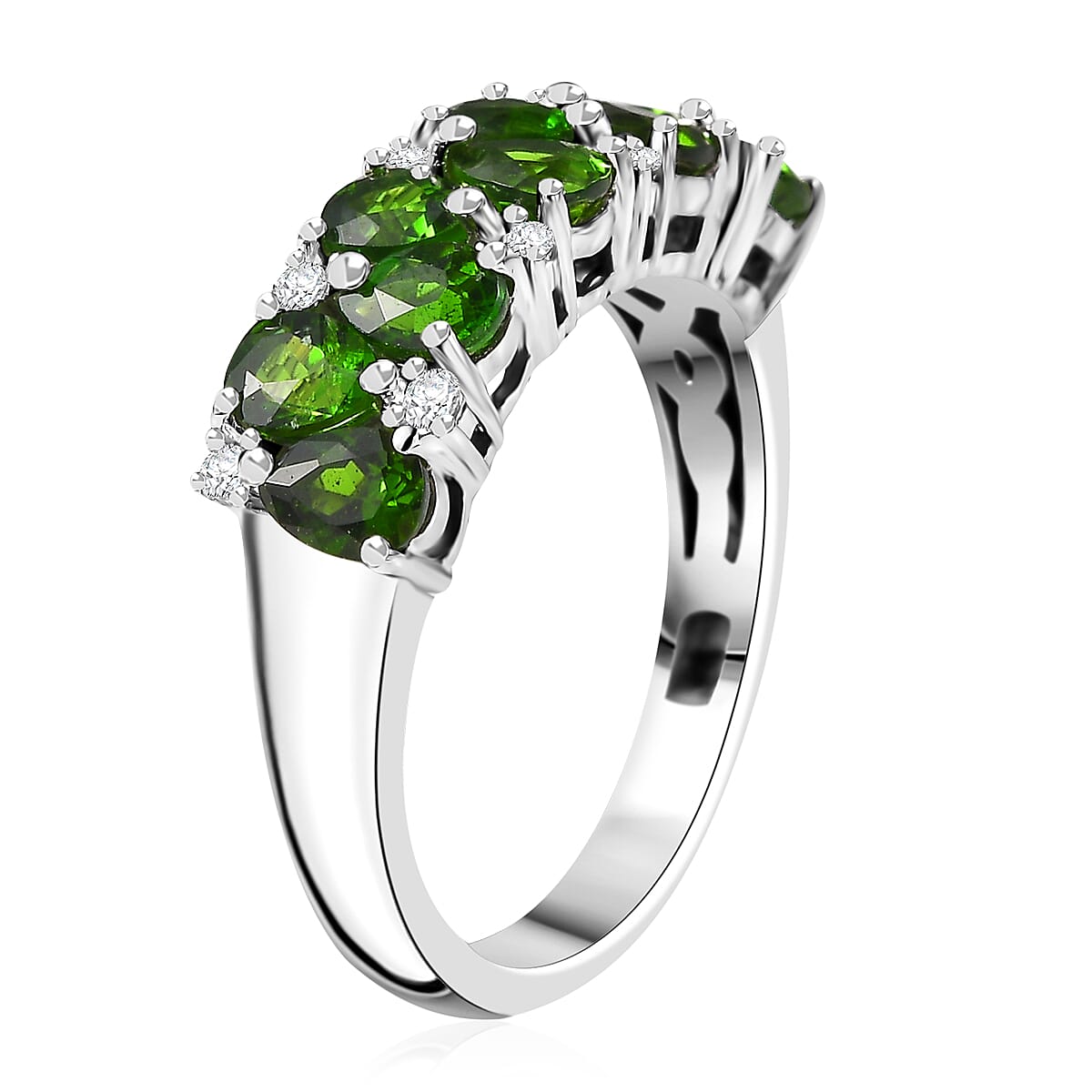 Chrome Diopside and White Zircon 1.70 ctw Ring in Rhodium Over Sterling Silver (Size 6.0) image number 3