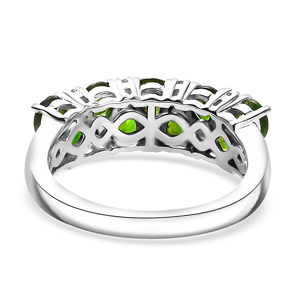 Chrome Diopside and White Zircon 1.70 ctw Ring in Rhodium Over Sterling Silver (Size 6.0) image number 4