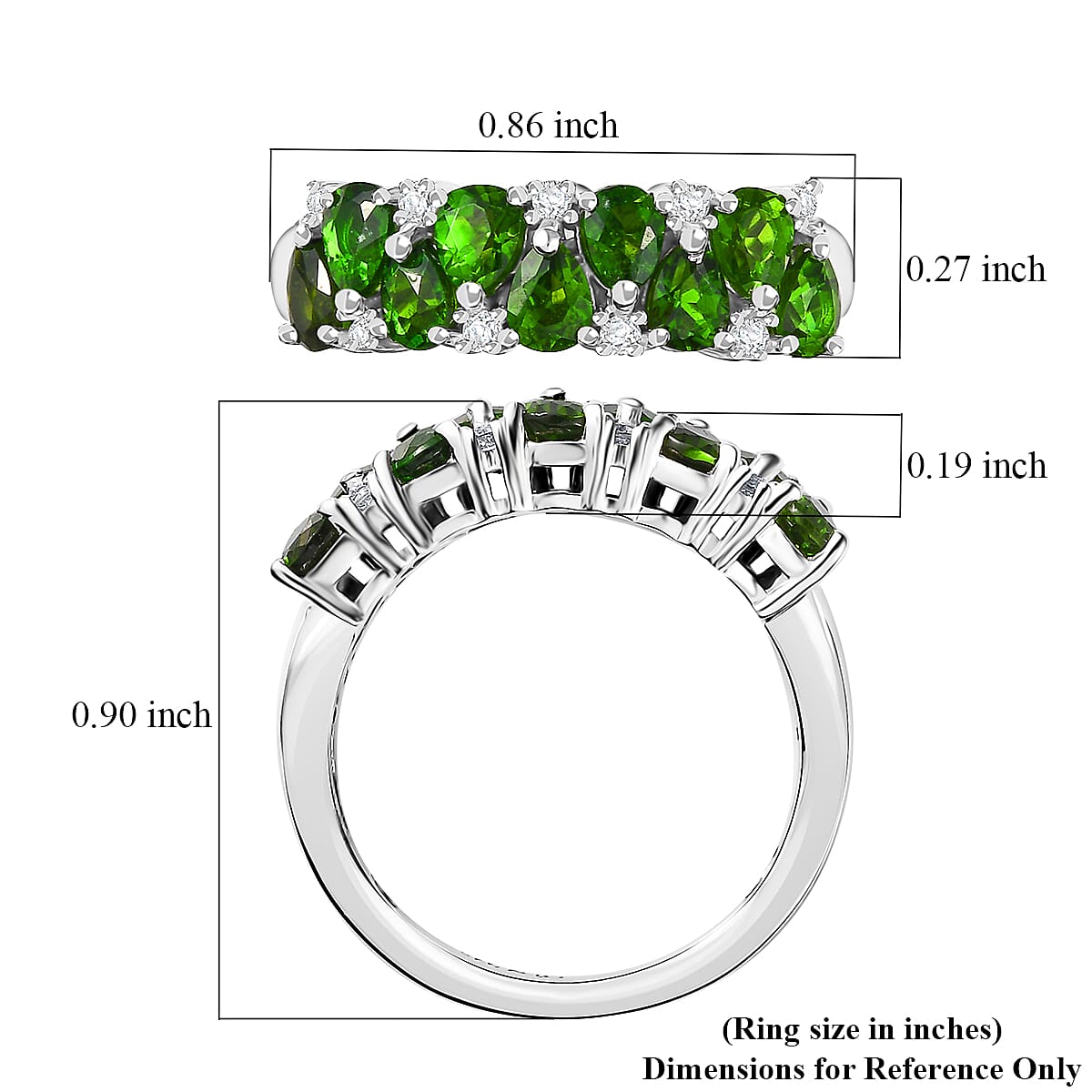 Chrome Diopside and White Zircon 1.70 ctw Ring in Rhodium Over Sterling Silver (Size 6.0) image number 5