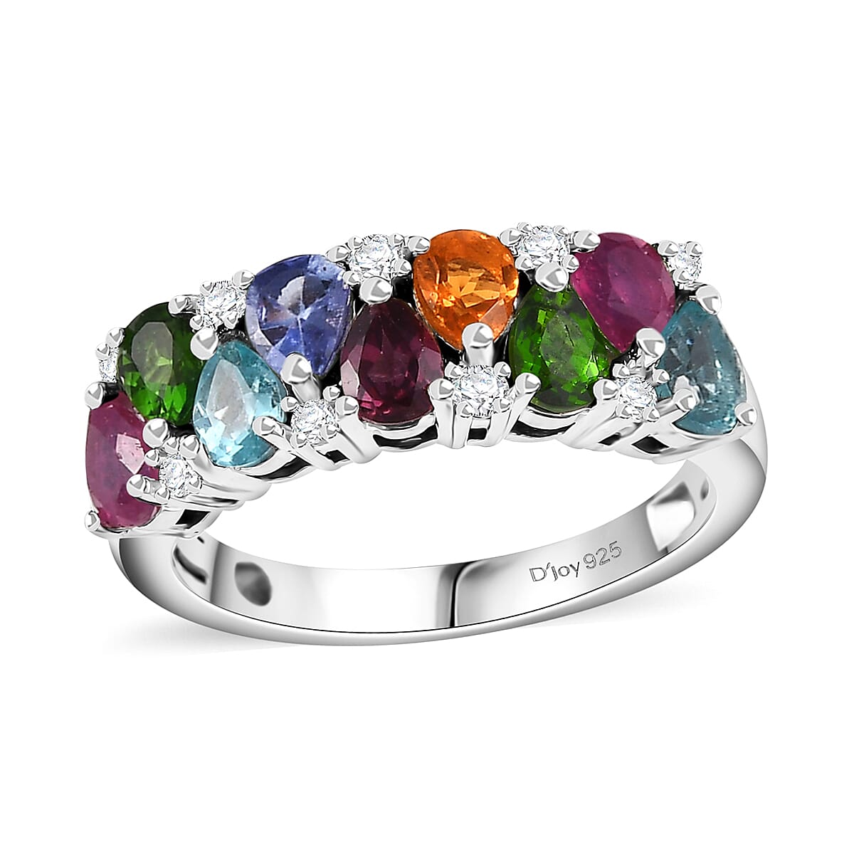 Multi Gemstone 1.75 ctw Ring in Rhodium Over Sterling Silver (Size 7.0) image number 0