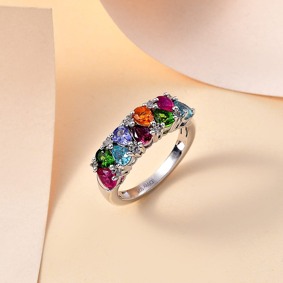 Multi Gemstone 1.75 ctw Ring in Rhodium Over Sterling Silver (Size 9.0) image number 1