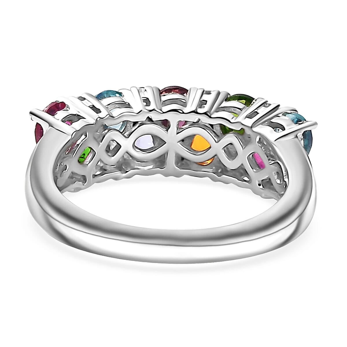 Multi Gemstone 1.75 ctw Ring in Rhodium Over Sterling Silver (Size 9.0) image number 4
