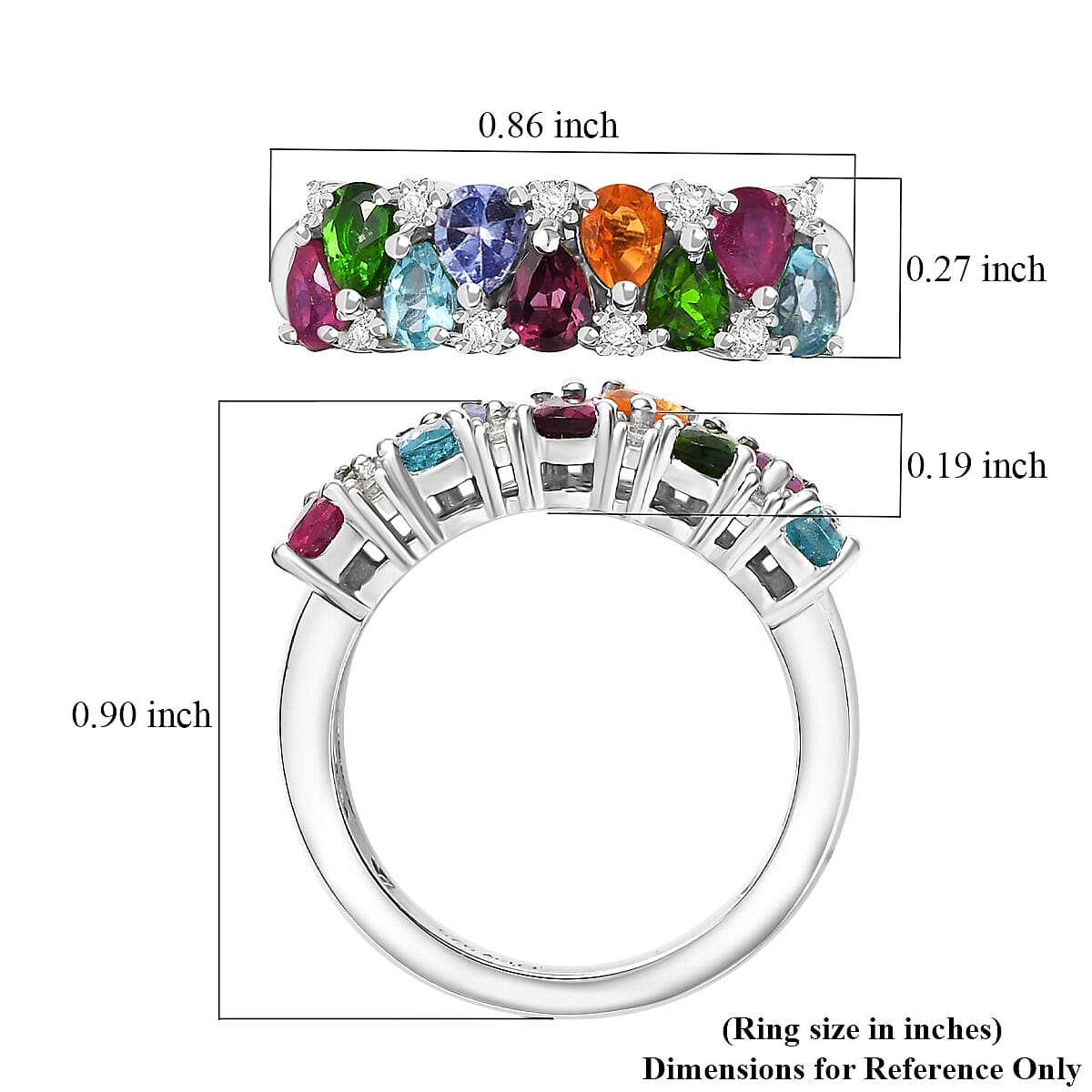 Multi Gemstone 1.75 ctw Ring in Rhodium Over Sterling Silver (Size 9.0) image number 5