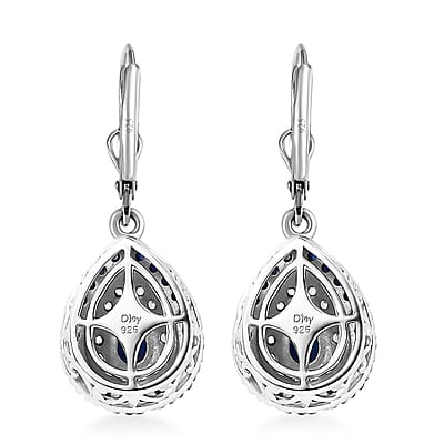 Kashmir Kyanite and Multi Gemstone 3.90 ctw Floral Double Halo Earrings in Rhodium Over Sterling Silver