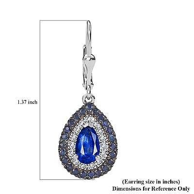 Kashmir Kyanite and Multi Gemstone 3.90 ctw Floral Double Halo Earrings in Rhodium Over Sterling Silver