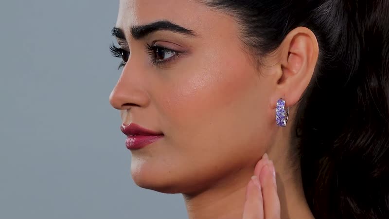 Tanzanite and White Zircon 3.25 ctw Hoop Earrings in Rhodium Over Sterling Silver