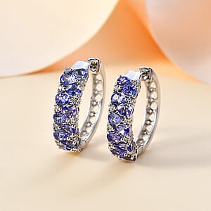 D'Joy Tanzanite and White Zircon 3.25 ctw Hoop Earrings in Rhodium Over Sterling Silver