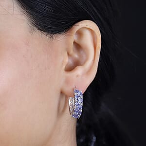 D'Joy Tanzanite and White Zircon 3.25 ctw Hoop Earrings in Rhodium Over Sterling Silver